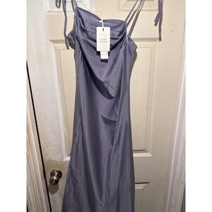 WIWALORNA Womens Purple Satin Slip Midi Dress Spaghetti Straps Slit Size S